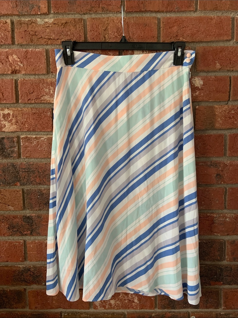 LOFT Blue, Mint, Peach Striped Pastel Midi Skirt